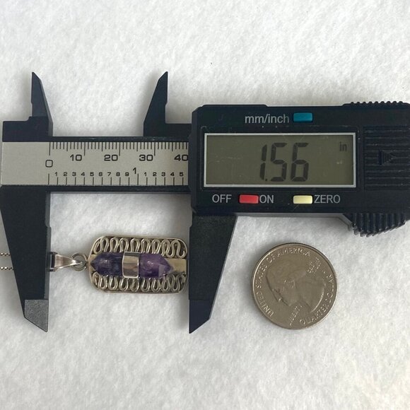 Sterling Silver 925 Double Point Amethyst Snake Scrollwork Pendant Necklace 18" - Picture 13 of 16